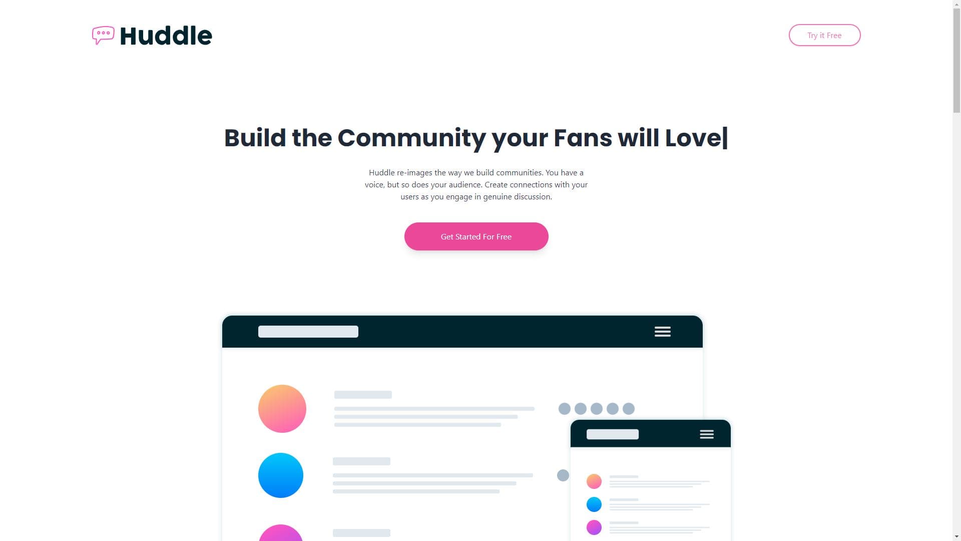 huddle landing page